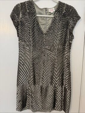 Parker Silver Sequin V-Neck Mini Dress